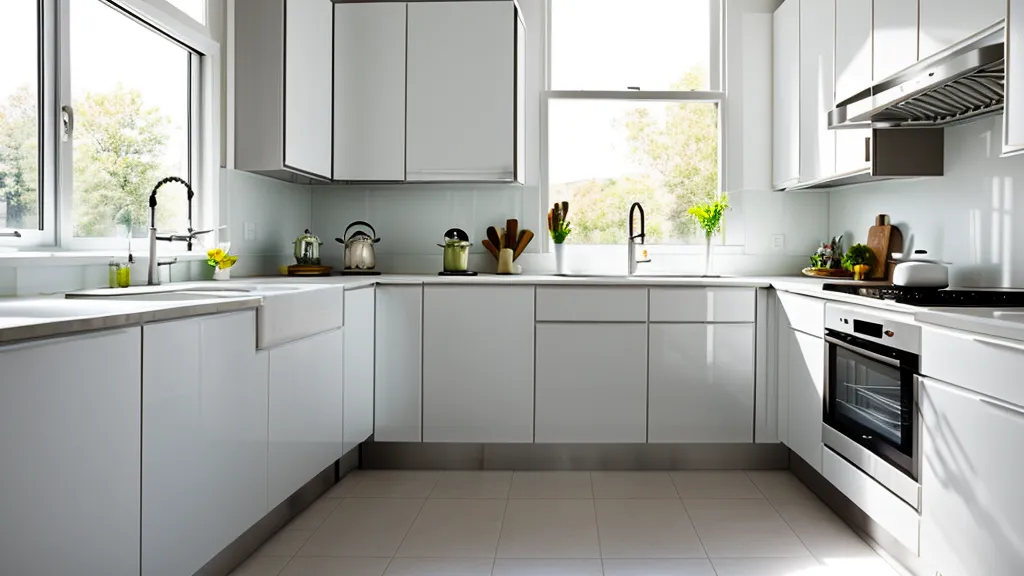 A newly remodeled kitchen with white cabinets and bright natural light.