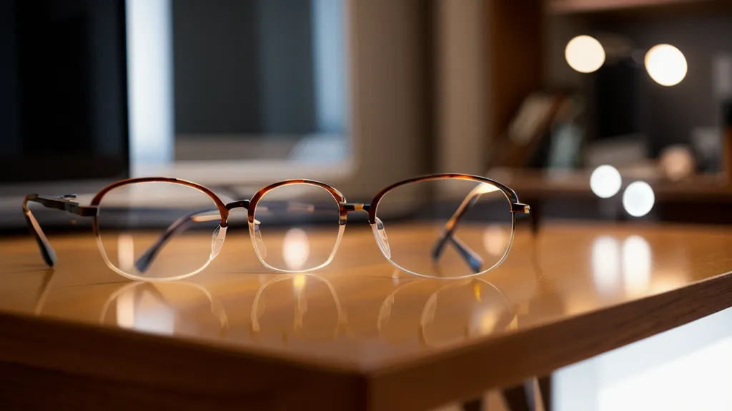 Close-up of glasses reflecting a computer screen with a spreadsheet in a home office.