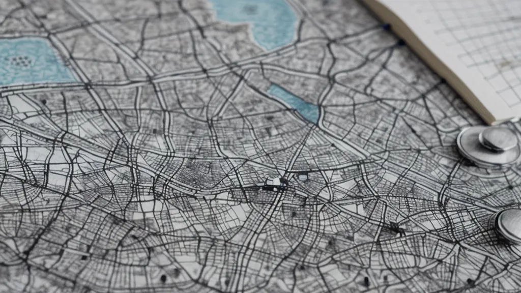 Handwritten notes and a hand-drawn neighborhood map in a spiral notebook.