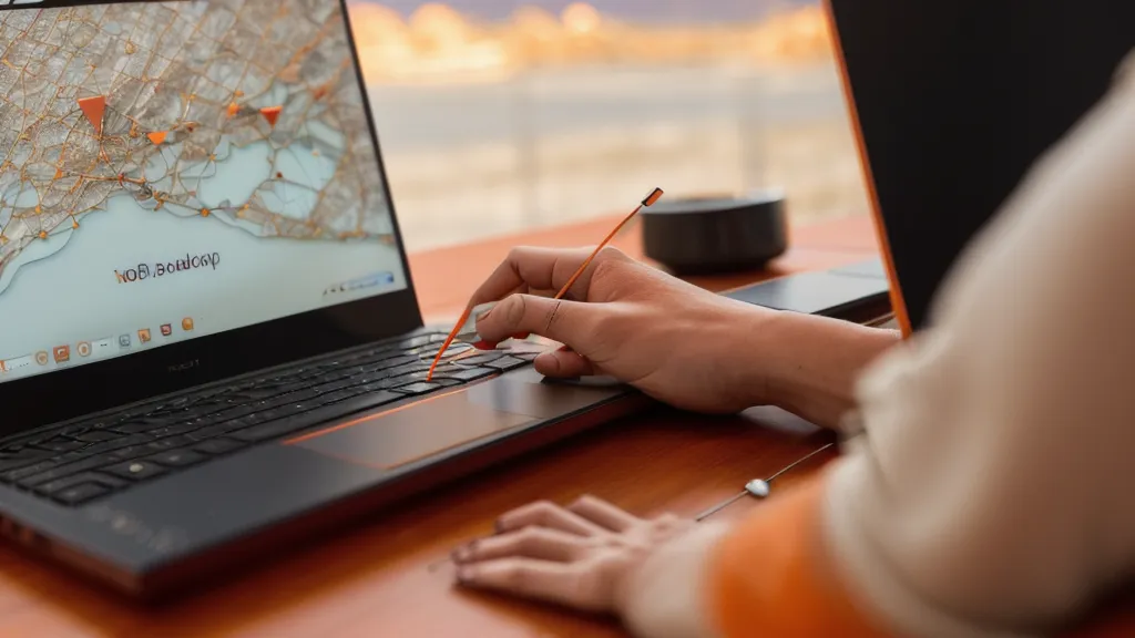 A laptop displaying a digital map with location pins in a home setting.