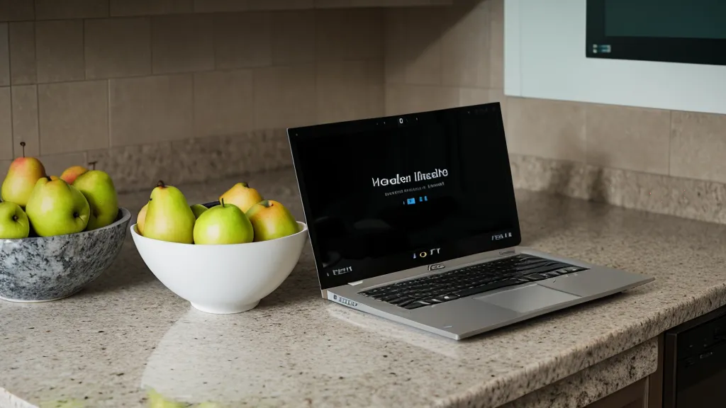 Laptop screen showing a side-by-side comparison of search results on a kitchen counter.