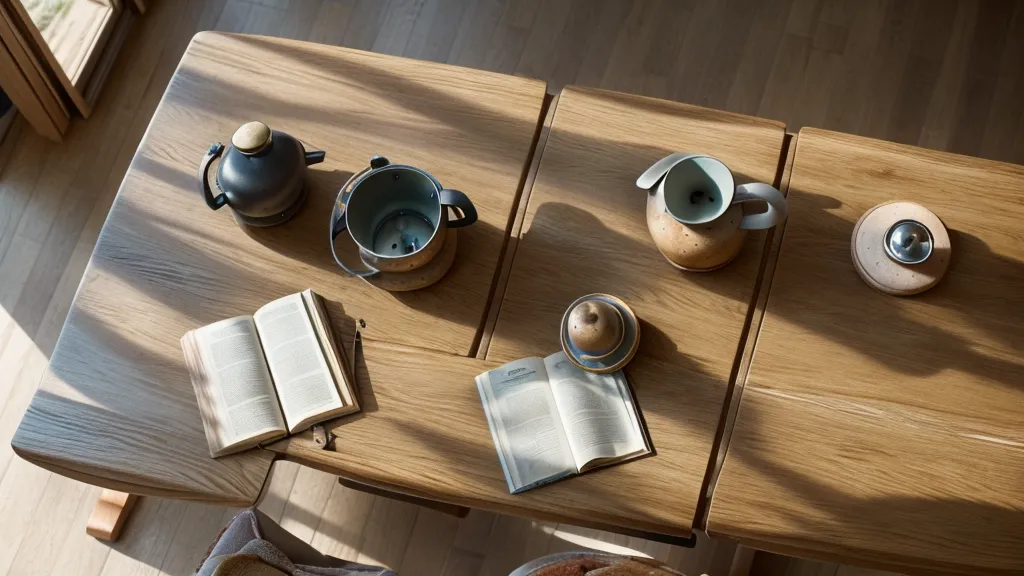 A stack of file folders organized by year on a wooden table in a home office.